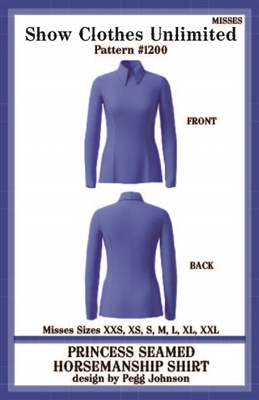 HMS show shirt, princess seamed show shirt, Horsemanship shirt, HMS shirt pattern, sewing pattern, sew your own show clothes, Show Clothes Unlimited, Pegg Johnson, Show Clothes Unlimited patterns, Show Clothes Unlimited Equestrian Wear Patterns, Western