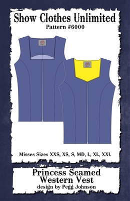 Western show vest, princess seamed vest, vest pattern, sewing pattern, sew your own show clothes, Show Clothes Unlimited, Pegg Johnson, Show Clothes Unlimited patterns, Show Clothes Unlimited Equestrian Wear pattern