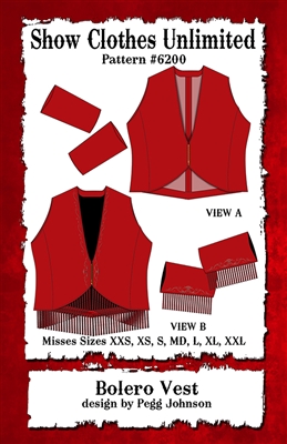 bolero western vest pattern,  bolero, vest pattern, sewing pattern, sew your own show clothes, Show Clothes Unlimited, Pegg Johnson, Show Clothes Unlimited patterns, Show Clothes Unlimited Equestrian Wear patterns