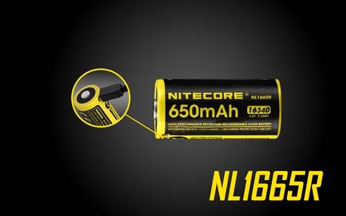 NITECORE NL1665R 650mAh 16340 Built-in Micro-USB Rechargeable Li-ion Battery