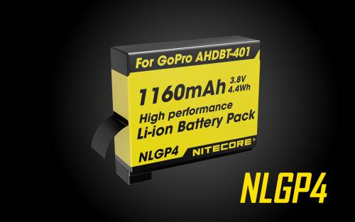 NITECORE NLGP4 Battery 1160mAh 3.8V - Rechargeable for GoPro HERO4 [AHDBT-401]