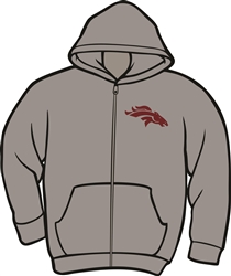 Craig Maroon Bronco Logo on Full Zip Grey Hoodie