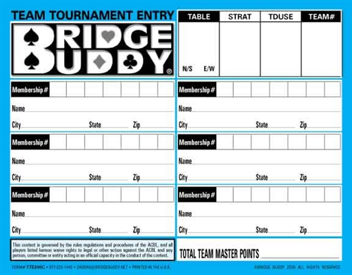 Team Tournament Entry Forms - Pack of 500