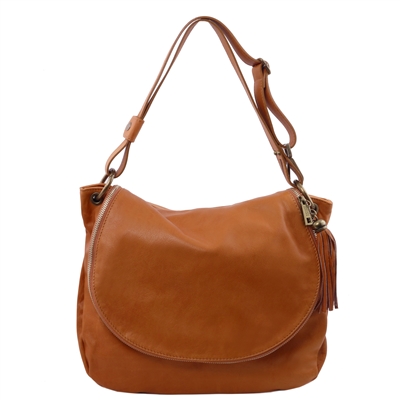 TL141110 Soft Leather Shoulder Bag for Women in Cognac by Tuscany Leather