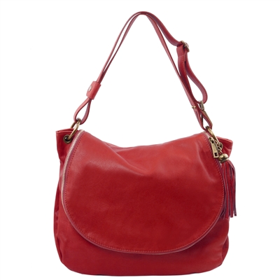 TL141110 Soft Leather Shoulder Bag for Women in Red by Tuscany Leather