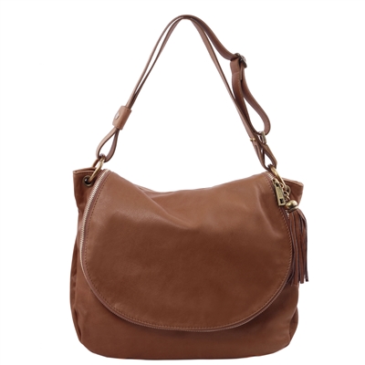 TL141110 Soft Leather Shoulder Bag for Women in Cinnamon by Tuscany Leather