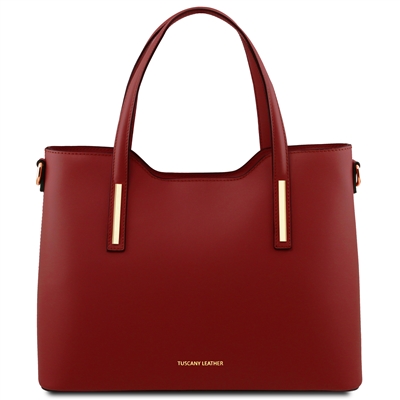Olimpia Red Leather Tote Bag by Tuscany Leather