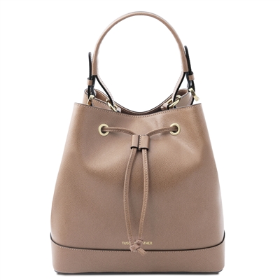 Minerva Leather Bucket Bag - Taupe by Tuscany Leather