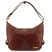 Sabrina Leather Hobo Bag - Brown by Tuscany Leather