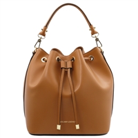 Vittoria Leather Bucket Bag - Cognac by Tuscany Leather