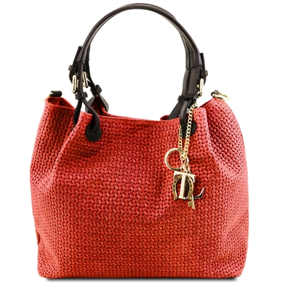 Suede Leather Shopper Bag - Red by Tuscany Leather