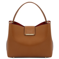 Clio Leather Bucket Bag in Cognac by Tuscany Leather