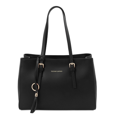 TL142037 Smooth Black Leather Shoulder Bag by Tuscany Leather