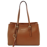 TL142037 Smooth Leather Shoulder Bag - Cognac by Tuscany Leather