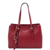 TL142037 Smooth Leather Shoulder Bag - Red by Tuscany Leather