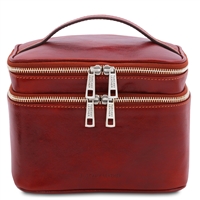 TL142045 Eliot Leather Toiletry Bag - Red by Tuscany Leather