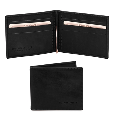 TL142055 Leather Money Clip Wallet for Men - Black by Tuscany Leather