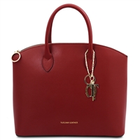 TL142212 Keyluck Leather Tote Bag - Red by Tuscany Leather