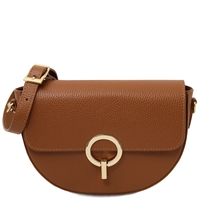 Astrea Leather Shoulder Bag for Women - Cognac by Tuscany Leather