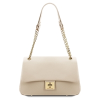 Elettra Leather Shoulder Bag for Women - Beige by Tuscany Leather