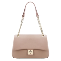 Elettra Leather Shoulder Bag for Women - Nude by Tuscany Leather