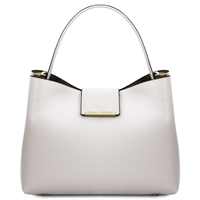 Clio Leather Bucket Bag in White by Tuscany Leather