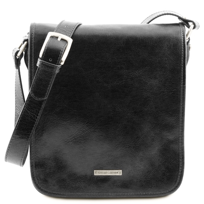 TL141255 Small Leather Messenger Bag for Men - Black by Tuscany Leather