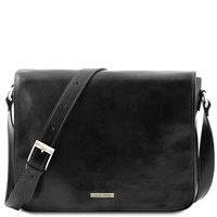 TL90475 Double Leather Messenger Bag for Men - Black by Tuscany Leather