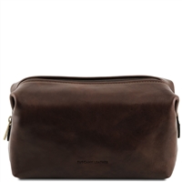 TL141219 Smarty Large Leather Toiletry Bag for Men - Dark Brown by Tuscany Leather