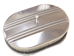 Image of 1967 - 1992 Firebird Air Cleaner Assembly, 15" Oval Open Element, POLISHED ALUMINIUM PARTIAL FINNED