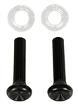 Image of 1968 Firebird Dash Air Vent Pull Knobs and Ferrules Set: 2 Black Knobs and 2 Clear Ferrules