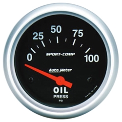 Oil Pressure Gauge (Auto Meter Sport Comp), Dash, 0-100 psi, 2 5/8 Inch, Analog, Electrical, Each