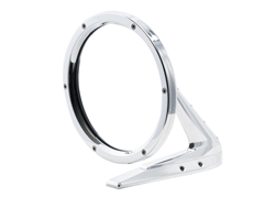 Image of Polished Round Billet Aluminum Side View Mirror with Fasteners Leading Edge and Convex Glass