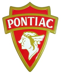 Sign, Metal Tin Pontiac Indian Arrowhead Shield