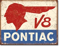 Image of Weathered Pontiac V8 Chief Tribute Metal Tin Sign