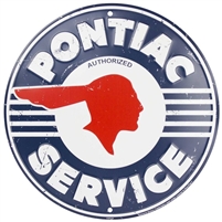 Image of Pontiac Indian Head with "Authorized Pontiac Service" Metal Tin Sign, 12" Diameter