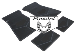 1975-1981 Custom Rubber Floor Mats Set, Firebird Block Letters w/ Bird Emblem