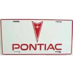 Pontiac Arrowhead License Plate, Red and White