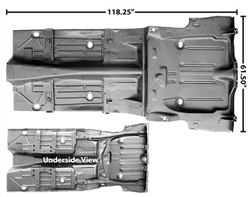 Image of 1969 Firebird Convertible Complete Floor and Trunk Panel with Frame Rail Assembly