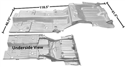 1969 Firebird Floor and Trunk Panel with Frame Rail Assembly, Complete, Custom, 6 Inch Wheel House Cut-Outs for Mini Tubs