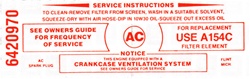 Image of 1967 Firebird Air Cleaner Service Instructions Decal, Red 6420970