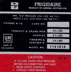 Image of 1972 Firebird Air Conditioning Compressor Decal, 1131012