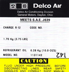 Image of 1979 Firebird Air Conditioning Compressor Decal, Delco 1131142