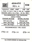 Image of 1972 Interior Glove Box Tire Pressure Decal for Firebird Models