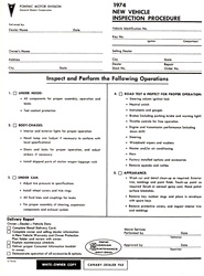 Image of 1974 Firebird New Vehicle Pre-Delivery Inspection Check Sheet