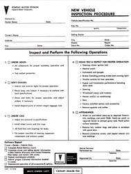 Image of 1975 Firebird New Vehicle Pre-Delivery Inspection Check Sheet