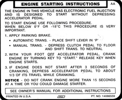 Image of 1985 Firebird Sun Visor Engine Start Decal