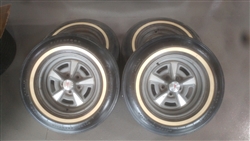 Image of 15 Inch Pontiac Rally Wheel Rims and Firestone White Wall Tires, Set of 4 GM Used