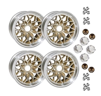 Image of 1978 - 1981 15"x8" Cast Aluminum Firebird Gold Snowflake Wheel Kit with Lug Nuts and Gold Bird Center Caps, Set of 4