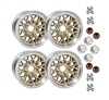 Image of 1978 - 1981 15"x8" Cast Aluminum Firebird Gold Snowflake Wheel Kit with Lug Nuts and Red Bird Center Caps, Set of 4